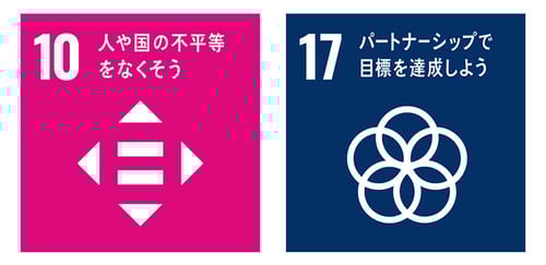 10 人や国の不公平をなくそう　17 パートナーシップで目標を達成しよう