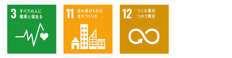 3 すべての人に健康と福祉を　11 住み続けられるまちづくりを　12 つくる責任つかう責任